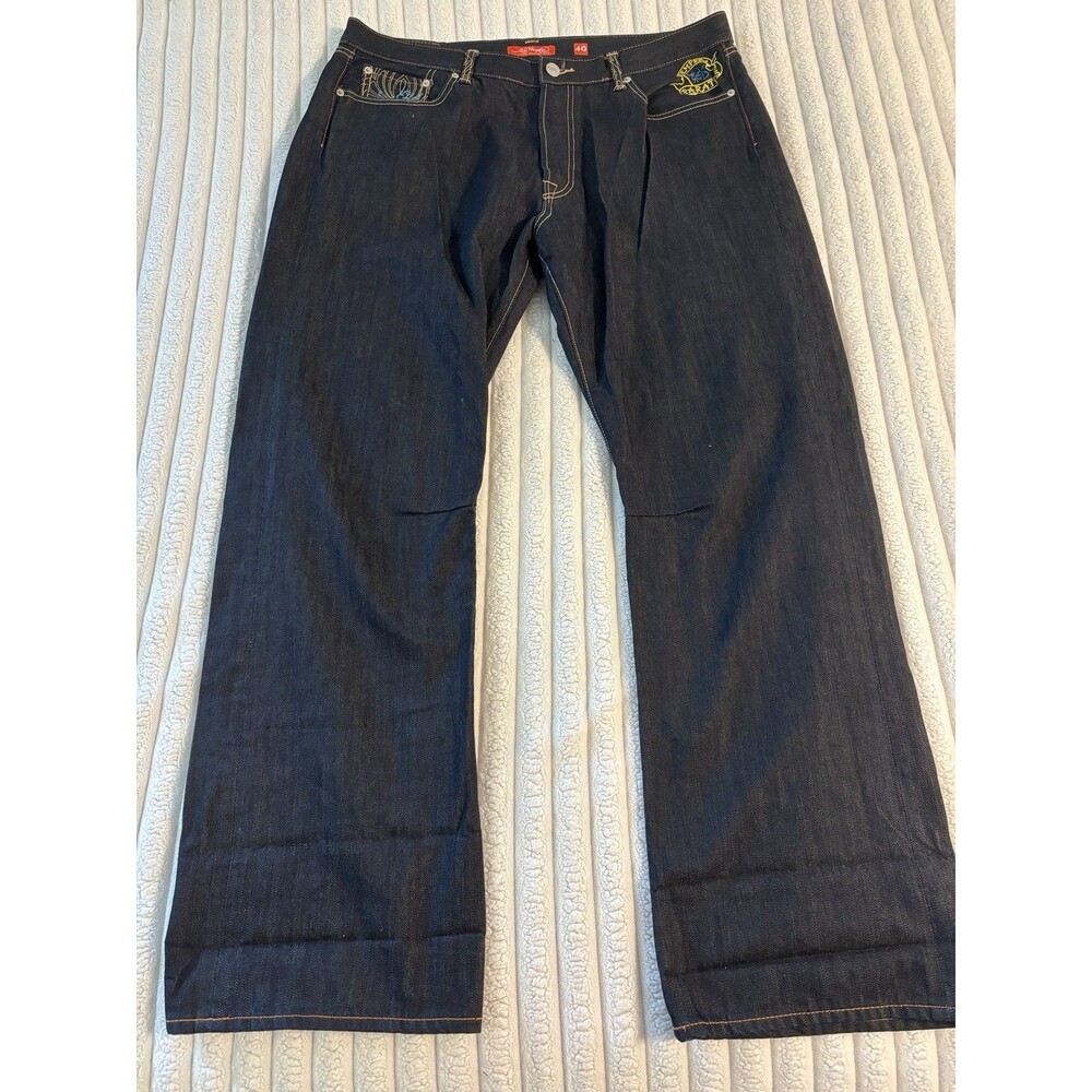 Ed Hardy Christian Audigier Fully Embroidered Blue skull Jeans 2009 Men’s 40x34 - Picture 9 of 11